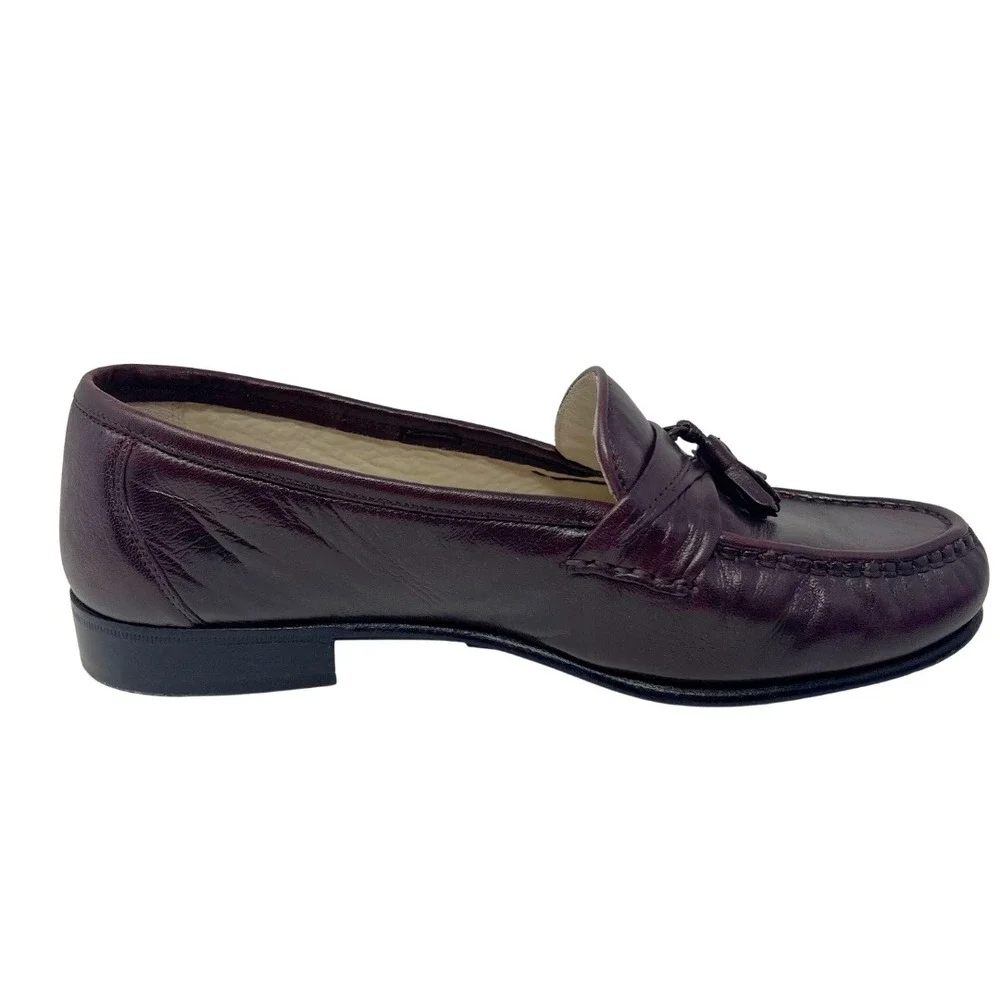 Vintage 80s Oleg Cassini Mens 7.5 W Burgundy Leather Tassel Loafers Italy